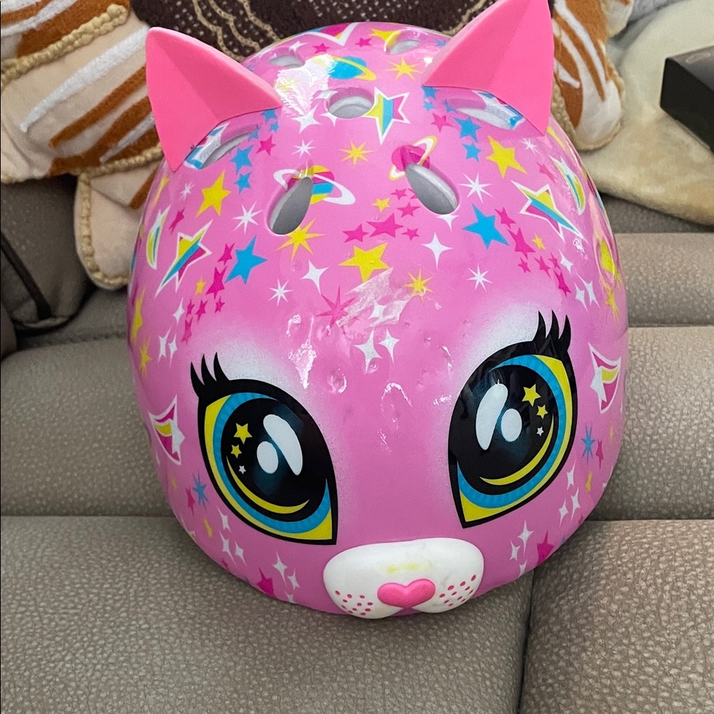 Pink Cat Kids Bike Helmet with Star Pattern